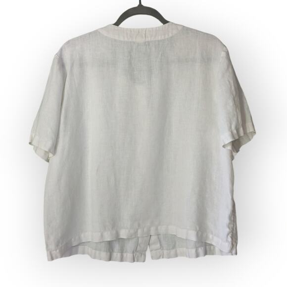 Orvis Women's White Linen Button Front Blouse Large - Picture 2 of 8